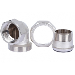 Разъемное угловое соединение американка Stout 1 1/4"вр х 1 1/4"нр никелированное, уплотнение o-ring