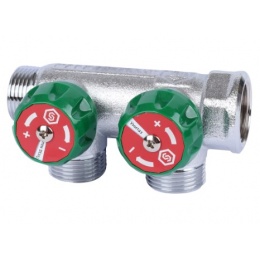 Коллектор распределительный 3/4" х 3/4"EK с 2 отводами Stout SMB-6850 запорные клапаны