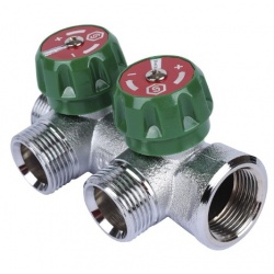 Коллектор распределительный 3/4" х 3/4"EK с 2 отводами Stout SMB-6850 запорные клапаны