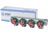 Коллектор распределительный 3/4" х 3/4"EK с 4 отводами Stout SMB-6850 регулировочно-отсечные клапаны