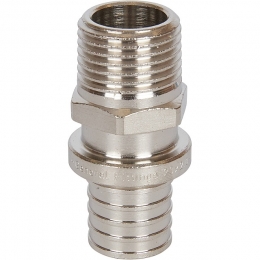 SFA-0001-200212 STOUT Переходник с наружной резьбой 20х2.0x1/2" никелированный для труб из сшитого полиэтилена аксиальный