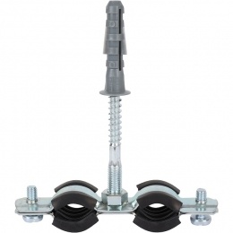 Сдвоенный хомут для труб STOUT , комплект: хомут+шпилька шуруп +дюбель пластиковый 3/8"(15-19)