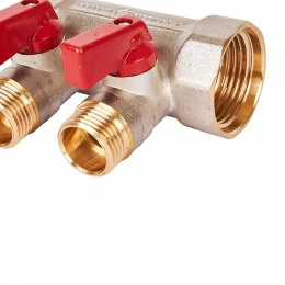 Коллектор с шаровыми кранами STOUT 1, 2 отвода 1/2 (красные ручки)
