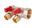 Коллектор с шаровыми кранами STOUT 1, 2 отвода 1/2 (красные ручки)