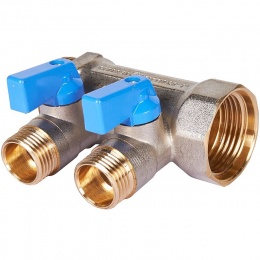 Коллектор с шаровыми кранами STOUT 1 , 2 отвода 1/2 (синие ручки)