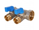 Коллектор с шаровыми кранами STOUT 3/4 , 2 отвода 1/2 (синие ручки)