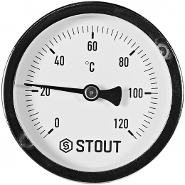 STOUT Термометр биметаллический с погружной гильзой. Корпус Dn 63 мм, гильза 75 мм 1/2 , 0...120°С