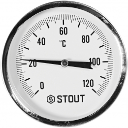 STOUT Термометр биметаллический с погружной гильзой. Корпус Dn 80 мм, гильза 100 мм 1/2 , 0...120°С