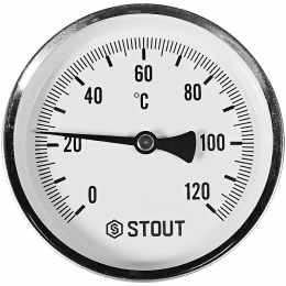 STOUT Термометр биметаллический с погружной гильзой. Корпус Dn 100 мм, гильза 100 мм 1/2 , 0...120°С