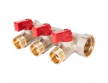 Коллектор с шаровыми кранами STOUT 3/4 , 3 отвода 1/2 (красные ручки)