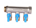 Коллектор с шаровыми кранами STOUT 3/4 , 3 отвода 1/2 (синие ручки)
