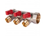 Коллектор с шаровыми кранами STOUT 1, 3 отвода 1/2 (красные ручки)