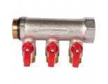 Коллектор с шаровыми кранами STOUT 1, 3 отвода 1/2 (красные ручки)