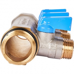 Коллектор с шаровыми кранами STOUT 1 , 3 отвода 1/2 (синие ручки)