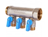 Коллектор с шаровыми кранами STOUT 1 , 3 отвода 1/2 (синие ручки)