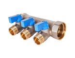 Коллектор с шаровыми кранами STOUT 1 , 3 отвода 1/2 (синие ручки)