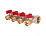 Коллектор с шаровыми кранами STOUT 3/4 , 4 отвода 1/2 (красные ручки)