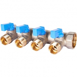 Коллектор с шаровыми кранами STOUT 3/4 , 4 отвода 1/2 (синие ручки)