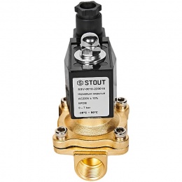 STOUT Клапан соленоидный (электромагнитный), прямого действия, НЗ, 220В, G1/2, EPDM