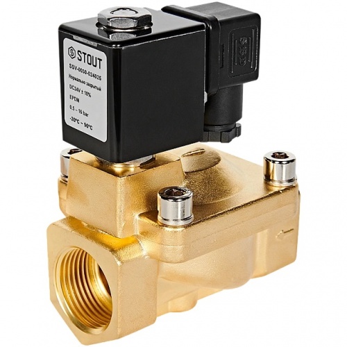 STOUT Клапан соленоидный (электромагнитный), непрямого (пилотного) действия, НЗ, 24В, G1, EPDM купить в интернет магазине Санрай73