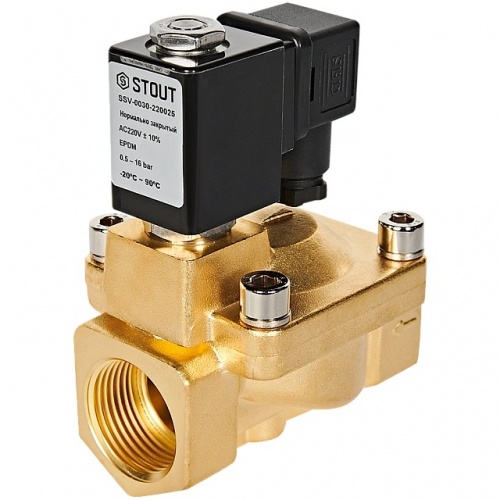 Клапан электромагнитный Ду25 STOUT непрямого действия, НЗ, 12м3/ч, AC 220В купить в интернет магазине Санрай73