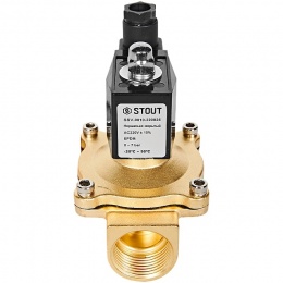 STOUT Клапан соленоидный (электромагнитный), прямого действия, НЗ, 220В, G1, EPDM