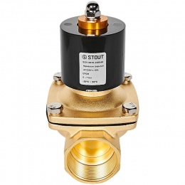 STOUT Клапан соленоидный (электромагнитный), прямого действия, НЗ, 220В, G1 1/2, EPDM