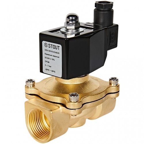 STOUT Клапан соленоидный (электромагнитный), прямого действия, НЗ, 24В, G1, EPDM купить в интернет магазине Санрай73
