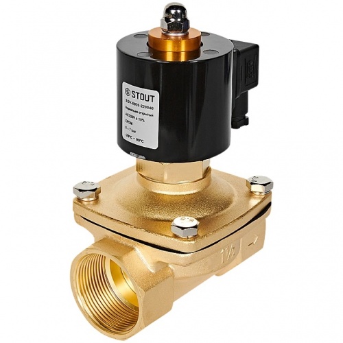 STOUT Клапан соленоидный (электромагнитный), прямого действия, НО, 220В, G1 1/2, EPDM купить в интернет магазине Санрай73