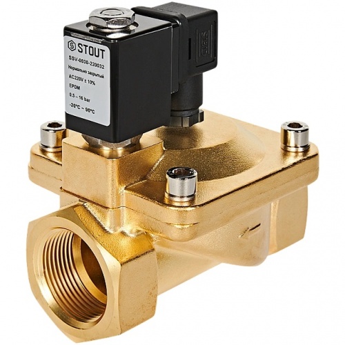 STOUT Клапан соленоидный (электромагнитный), непрямого (пилотного) действия, НЗ, 220В, G1 1/4, EPDM купить в интернет магазине Санрай73