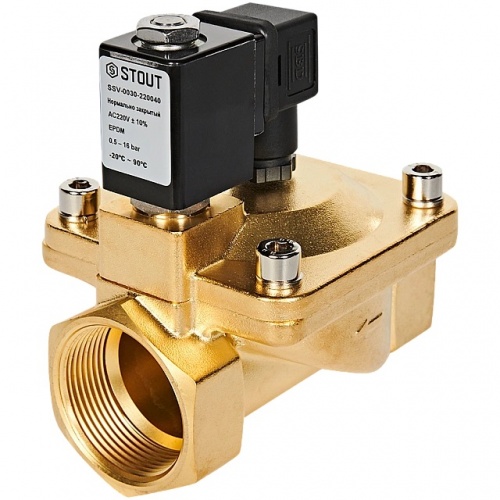 STOUT Клапан соленоидный (электромагнитный), непрямого (пилотного) действия, НЗ, 220В, G1 1/2, EPDM купить в интернет магазине Санрай73