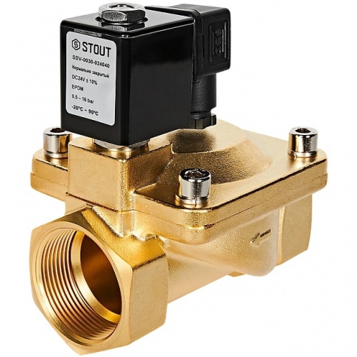 STOUT Клапан соленоидный (электромагнитный), непрямого (пилотного) действия, НЗ, 24В, G1 1/2, EPDM купить в интернет магазине Санрай73