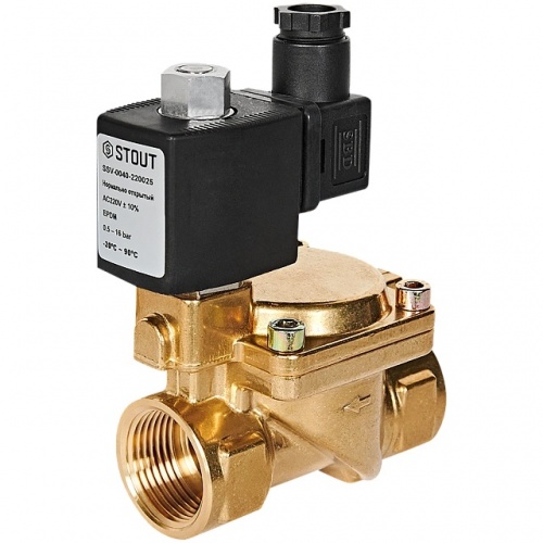 STOUT Клапан соленоидный (электромагнитный), непрямого (пилотного) действия, НО, 220В, G1, EPDM купить в интернет магазине Санрай73