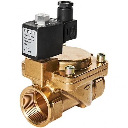 STOUT Клапан соленоидный (электромагнитный), непрямого (пилотного) действия, НО, 220В, G1 1/2, EPDM купить в интернет магазине Санрай73