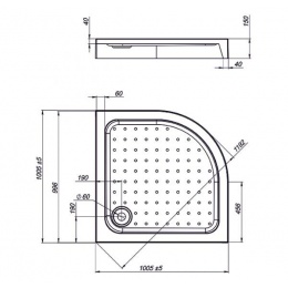 Душевой поддон акриловый Mirsant Omega/Radius Р290 1000*1000*150  с сифоном