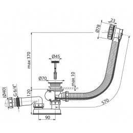 Сифон A55K-RU-01 для ванны автомат, 57 см Alcaplast/Alcadrain