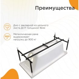 Ванна 170х70 акриловая Radomir Веста, каркас разборный