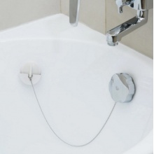 Пробка для ванны ТЭП с латунной цепочкой 50см с держателем ПП, белый