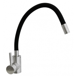 Смеситель для кухни Santrek Aqua 810 INOX нержавеющая сталь, гибкий черный излив