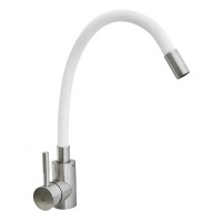 Смеситель для кухни Santrek Aqua 815 INOX нержавеющая сталь, гибкий белый излив