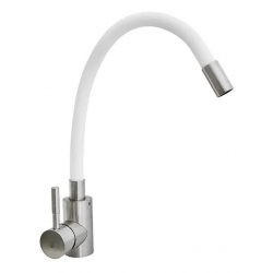 Смеситель для кухни Santrek Aqua 815 INOX нержавеющая сталь, гибкий белый излив