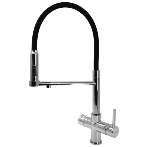 Смеситель для кухни Барьер Dual-02FSАSB, с 2 выходами для фильтра, гибкий черный излив, хром купить в интернет магазине Санрай73