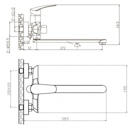 Смеситель для ванны Elghansa WIEDEN NEW 53715099 однорычажный, длинный излив, душевой комплект, хром