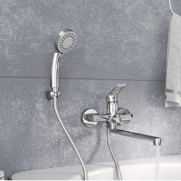 Смеситель для ванны Elghansa BRUNN 5381506, однорычажный, длинный излив, душевой комплект, хром