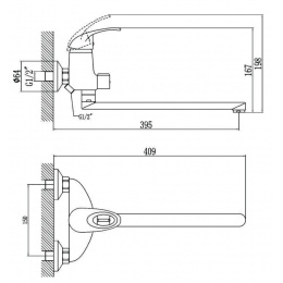 Смеситель для ванны Fmark FM2203, однорычажный, длинный излив, ручной душ, хром