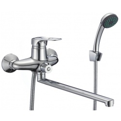 Смеситель для ванны Fmark FM2204, однорычажный, длинный излив, ручной душ, хром