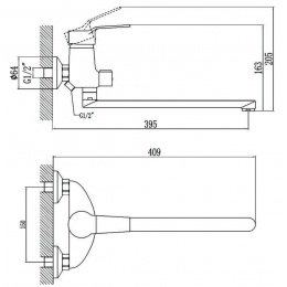 Смеситель для ванны Fmark FM2263, однорычажный, длинный излив, ручной душ, хром