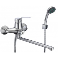 Смеситель для ванны Fmark FM2263, однорычажный, длинный излив, ручной душ, хром