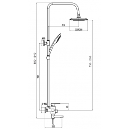 Душевая стойка Fmark FM2402, однорычажная, излив, тропический душ, лейка, штанга, хром