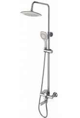 Душевая стойка Fmark FM2402, однорычажная, излив, тропический душ, лейка, штанга, хром